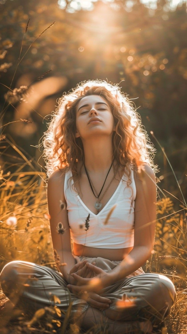 Peaceful Breathing Exercise in Nature – Stock Photo of a Young Woman Meditating