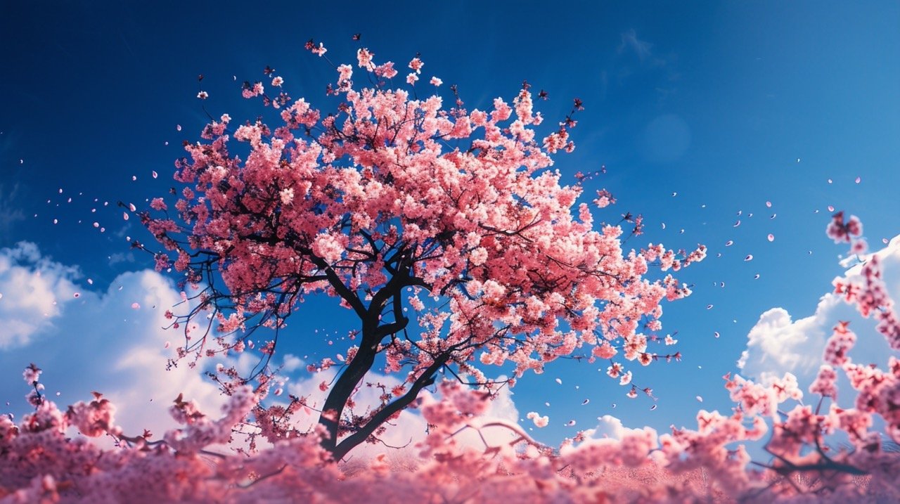 Pink Flowering Tree and Blue Sky – Nature Stock Image