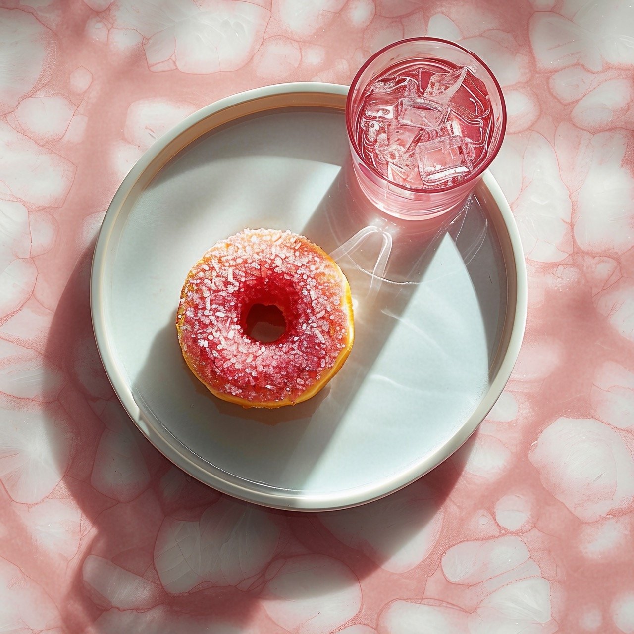 Plate with Donut and Glass of Water – Stock Image for Food and Drink