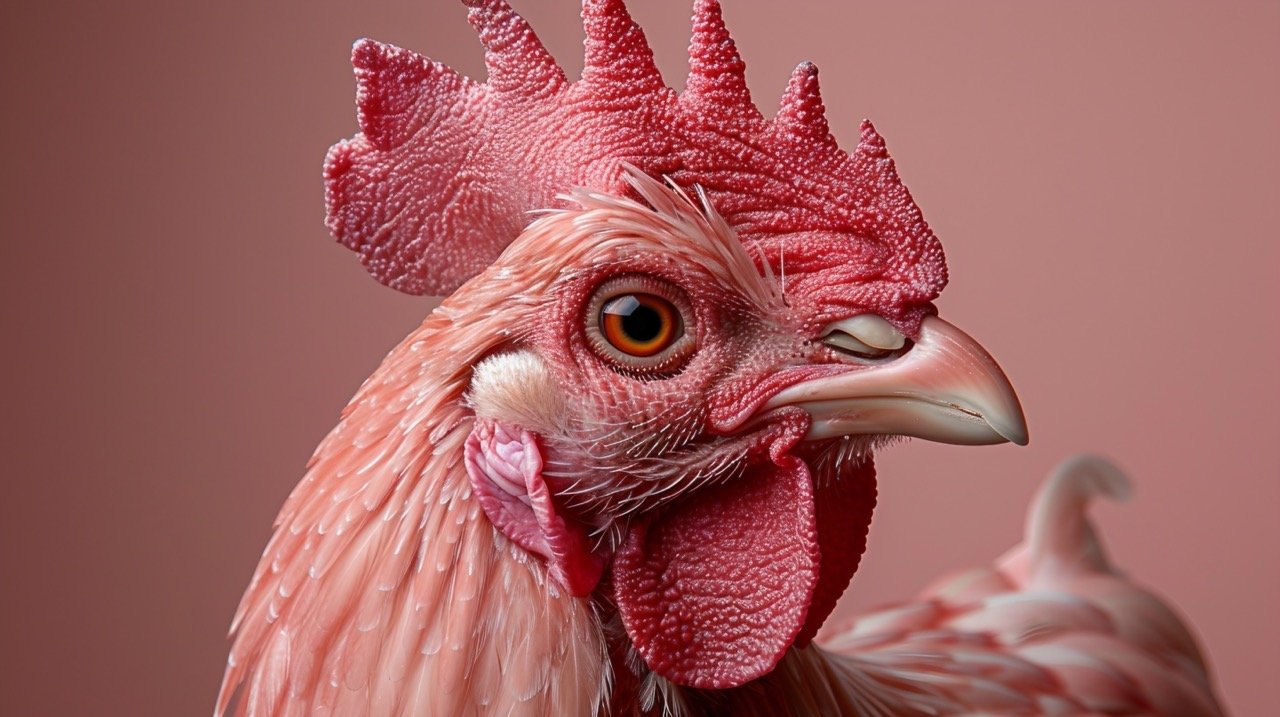 Posing Rooster Captivating Stock Image on Pale Pink Background