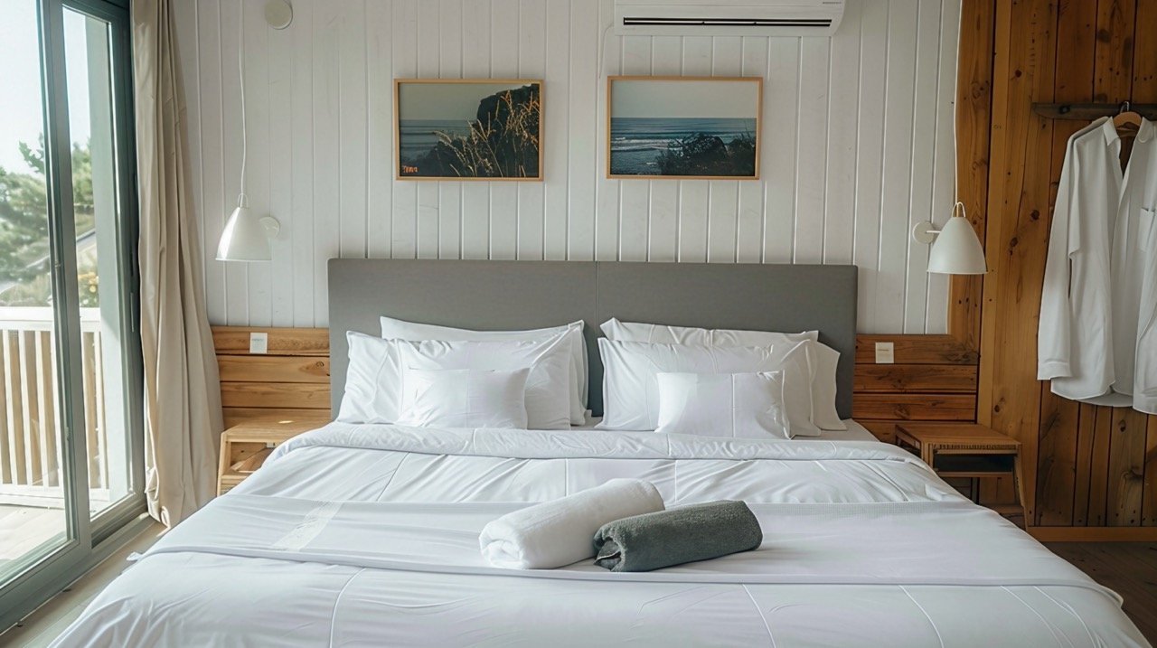 Room Interior – Stock Photo of Bed with White Sheets and Pillows