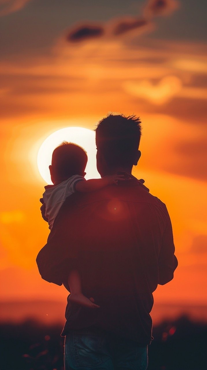 Silhouette Photo of Man Carrying Baby During Golden Hour – Stock Image of Family Bonding at Sunset