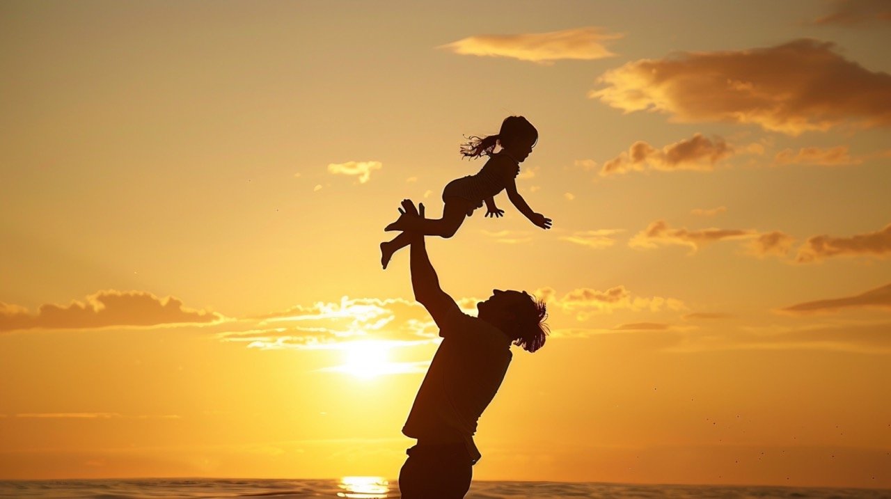 Silhouette Playtime Man Tossing Girl in Air – Joyful Stock Photo of Family Moments