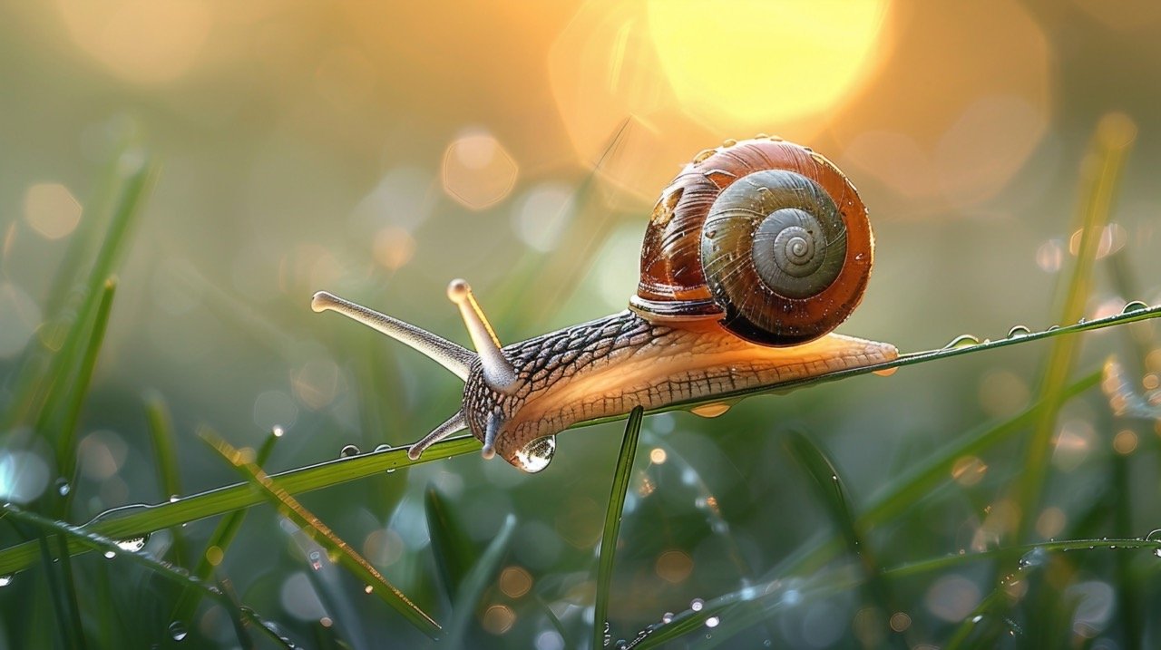 Snail Crawling on a Blade of Grass – Stock Photo