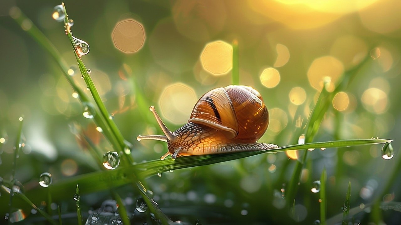 Snail on Blade of Grass – Close-up Stock Image