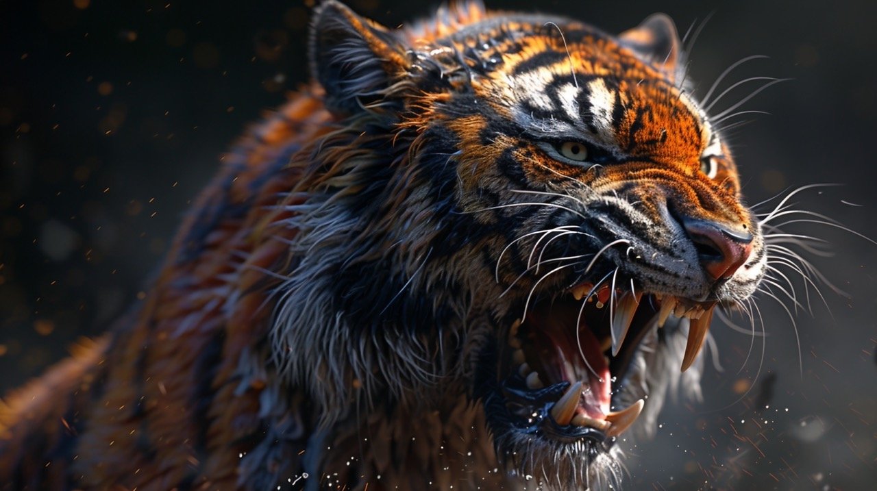 Snarling Tiger Captivating Stock Image with Fierce Look