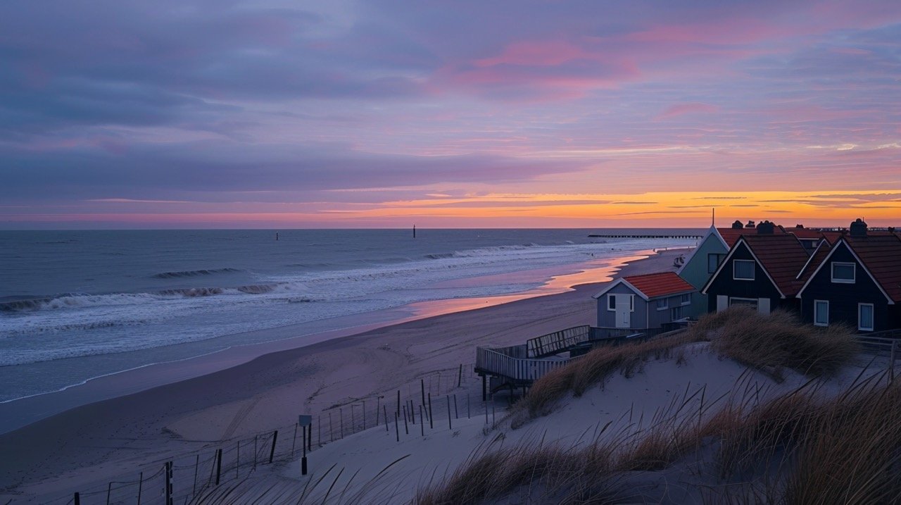 Stock Photo of Houses on Sandy Beach – Netherlands Zandvoort