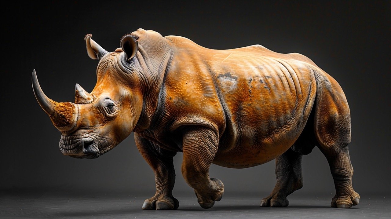 Studio Shot of Walking Rhinoceros High-Quality Stock Photo