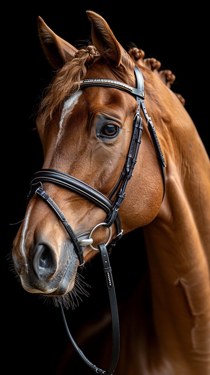 Stunning Horse Portrait Premium Stock Photo of Elegant Chestnut Gelding on Black Background