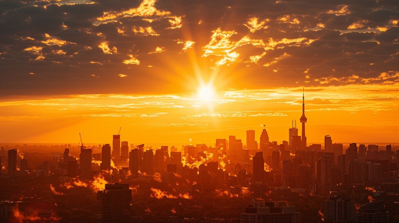 Summer Solstice Sunrise in Toronto Cityscapes – Stock Photo of Golden Moments