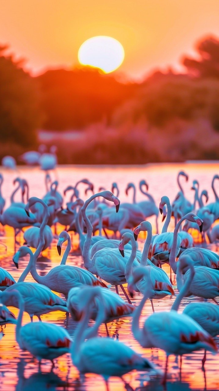 Sunset Flamingos in Izmir Wetland – Stock Photo of Turkey Wildlife