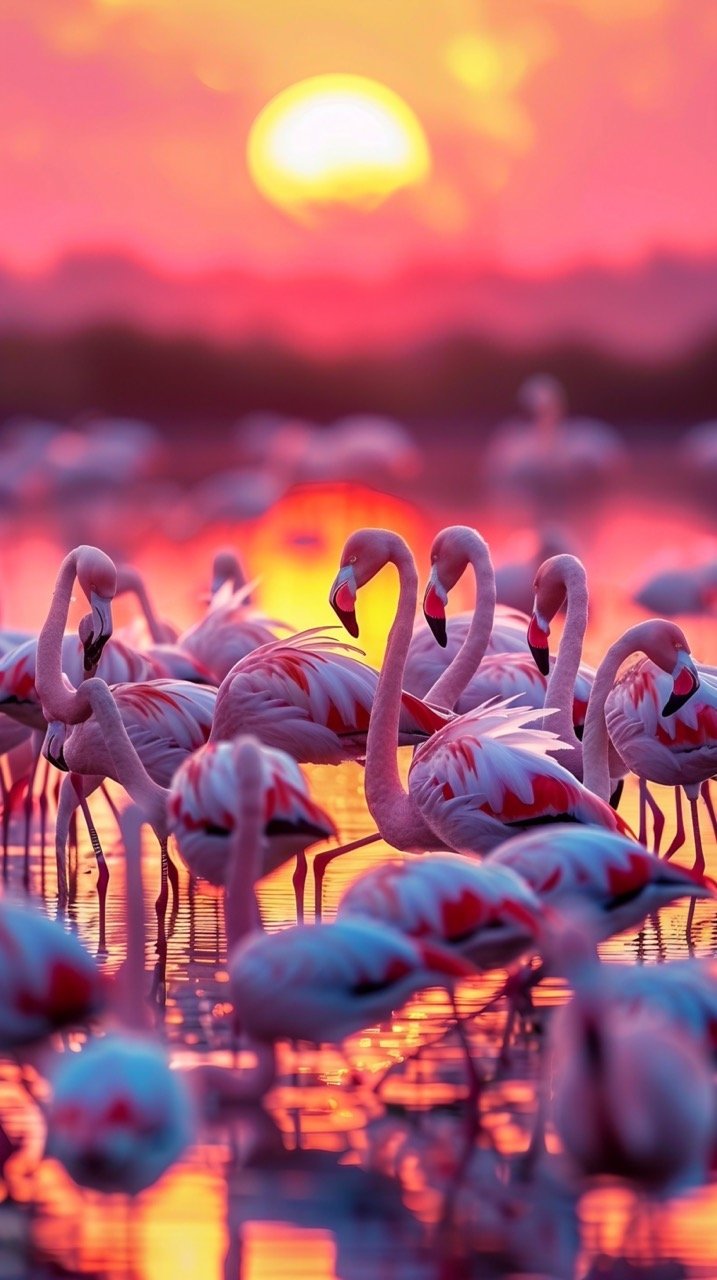 Sunset Flamingos in Wetland of Izmir, Turkey – Stock Image