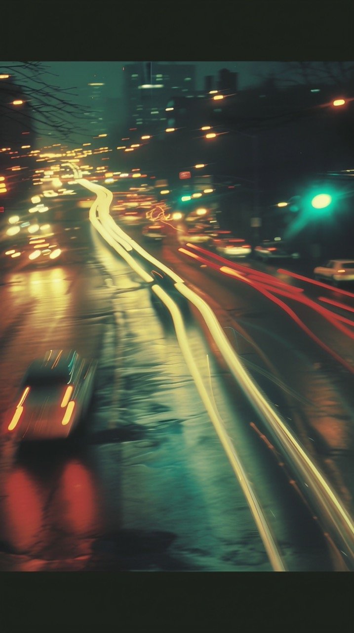 Surreal City Traffic Lights Time-Lapse, Wide-Angle, Slow Shutter Speed, No People