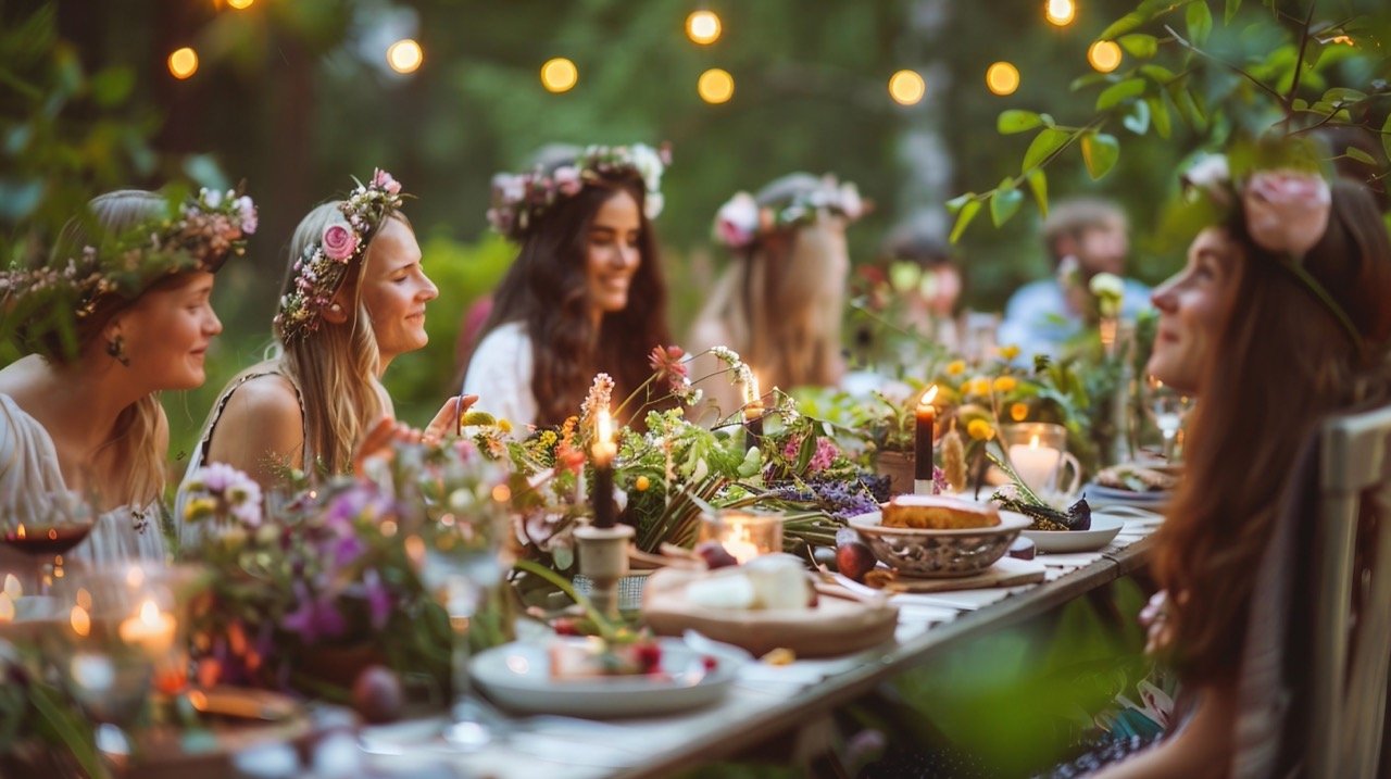 Swedish Midsommar Midsummer Celebration Dinner Party – Stock Photo