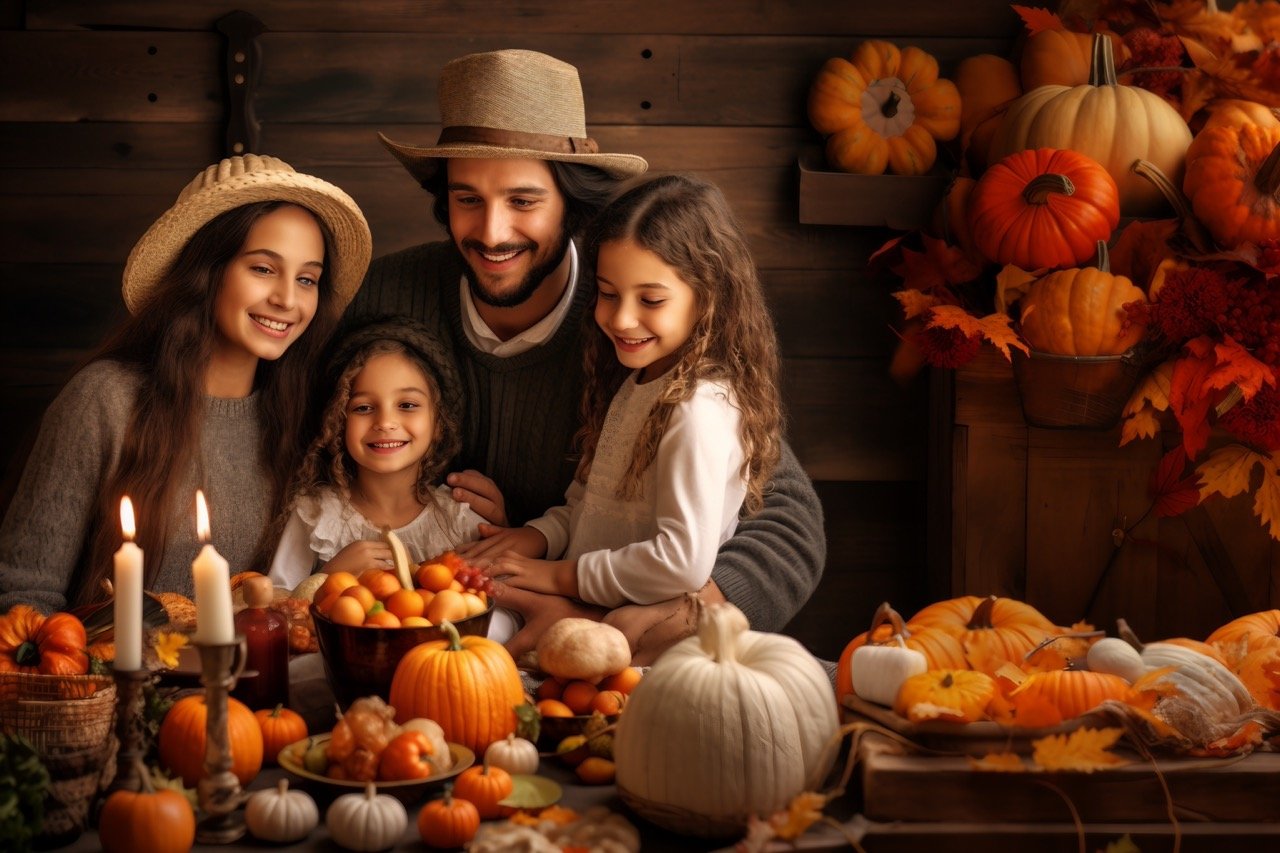 Thanksgiving Day Stock Picture – Cheerful Family Celebration and Autumn Holiday Feast