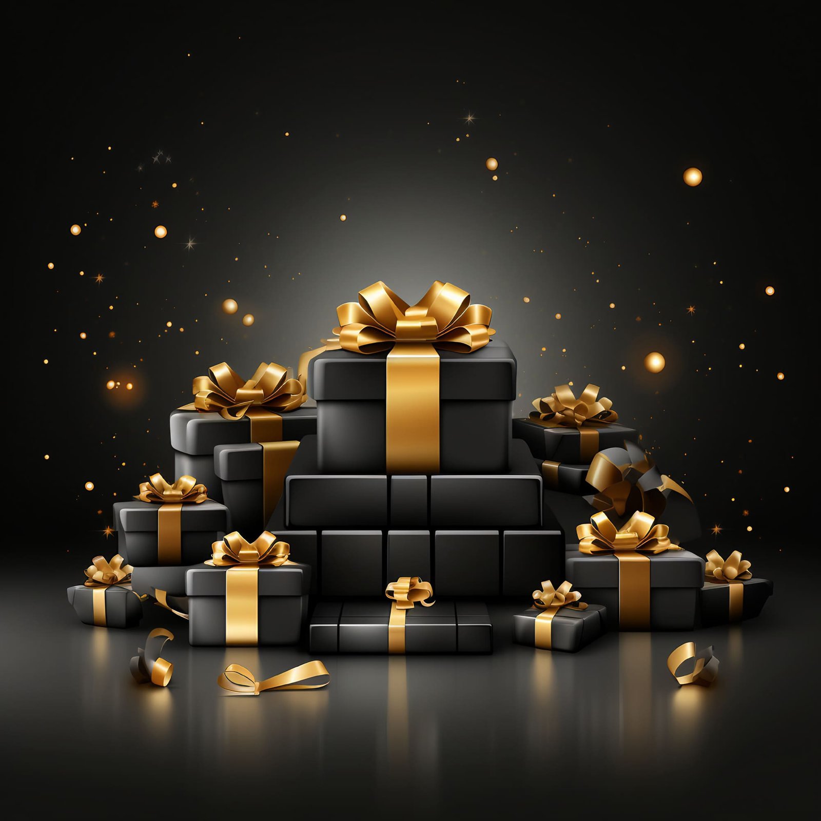 The Black Friday setting is enriched by a golden gift box with ribbon, set against a realistic podium in this scene