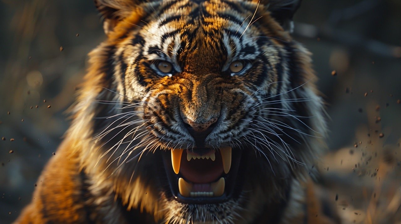 Tiger Showing Teeth High-Resolution Stock Photo with Fierce Expression