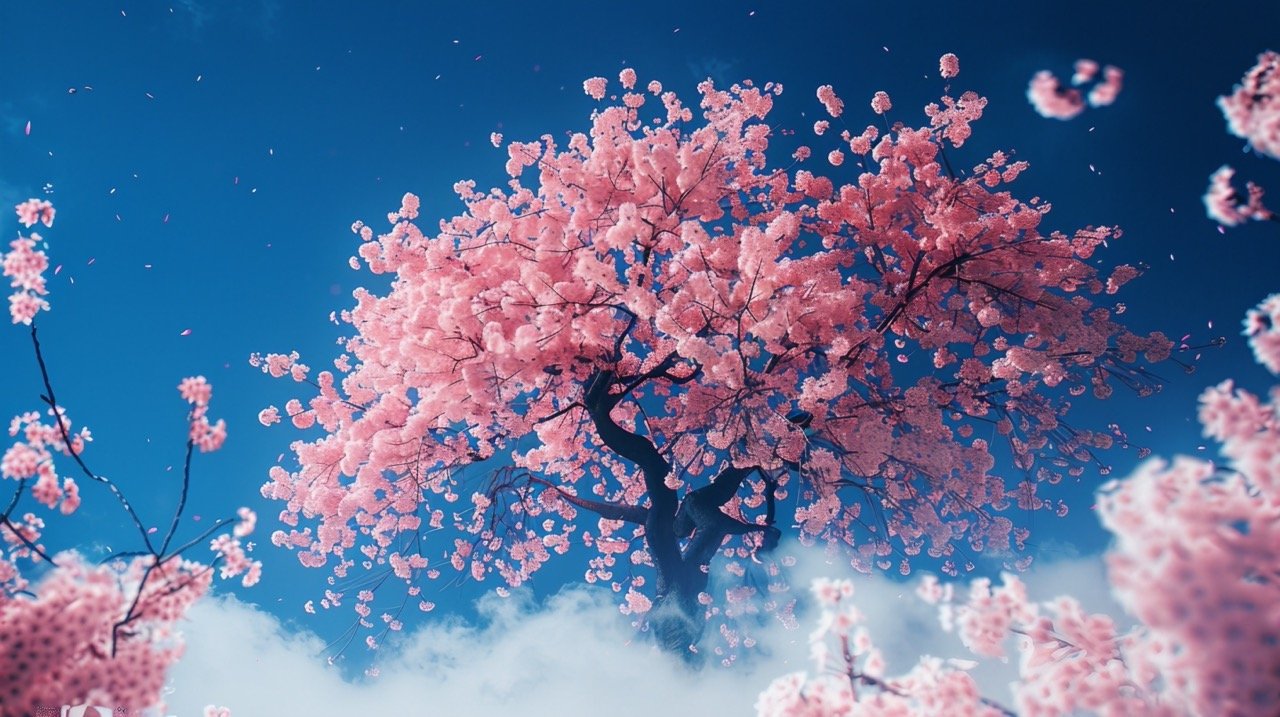 Tree with Pink Flowers Against Blue Sky – Stock Photo