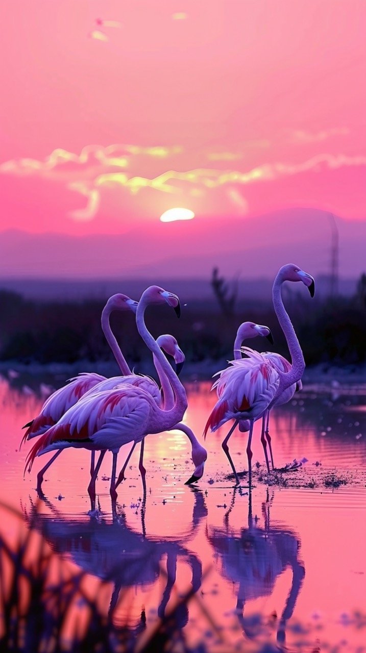 Wetland Flamingos at Sunset – Stock Photo of Izmir, Turkey