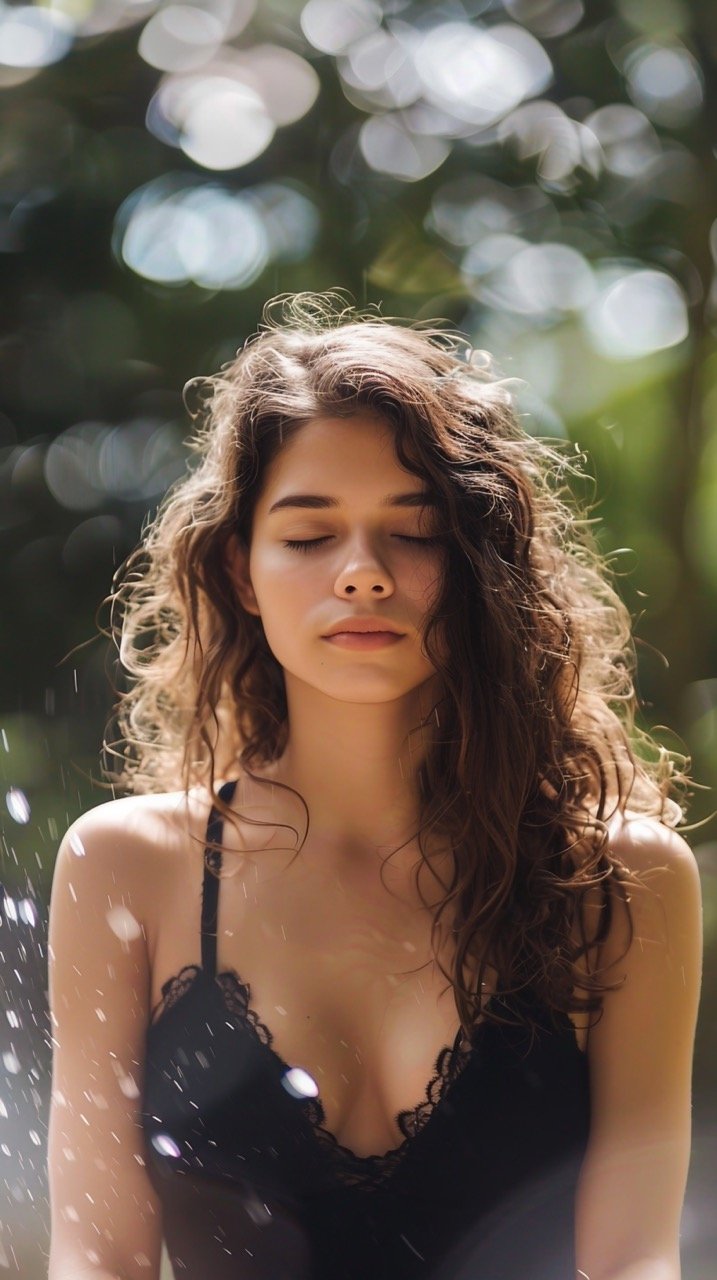 Woman Meditating Outdoors in Nature – Tranquil Stock Photo of Beautiful Meditation