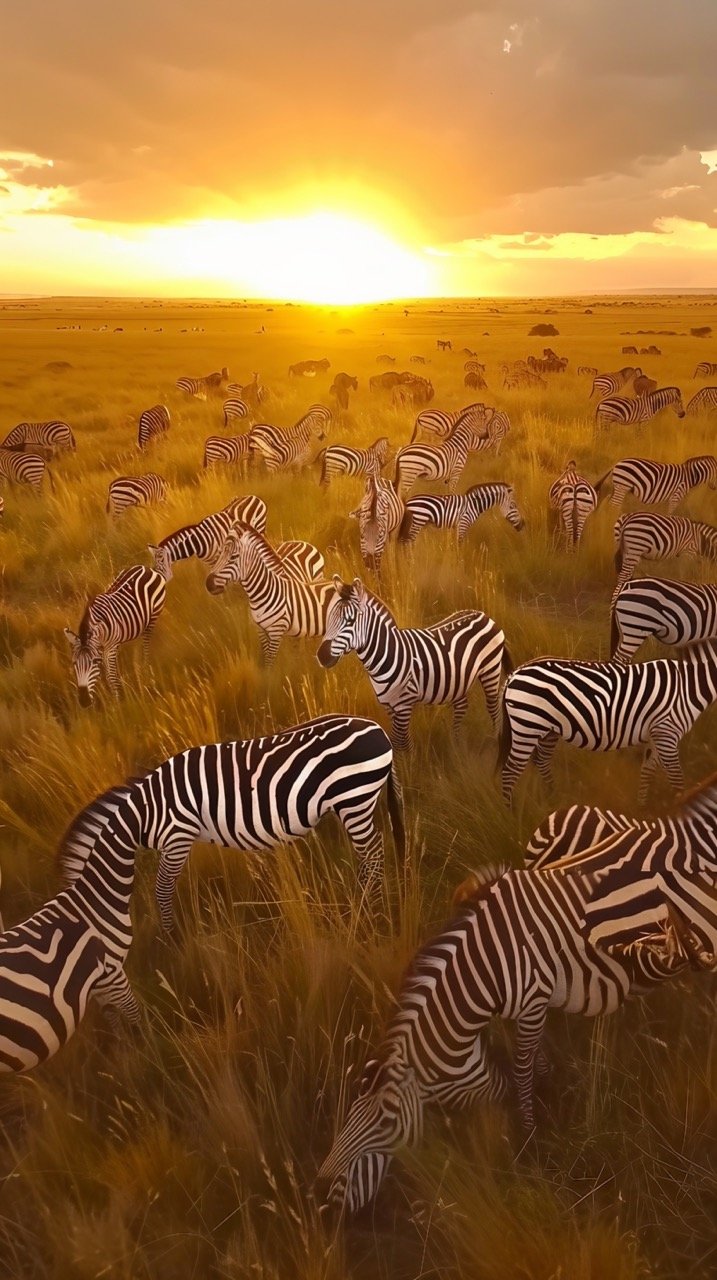 Zebra Herd at Sunset in Masai Mara – Stock Photo of African Wildlife Safari