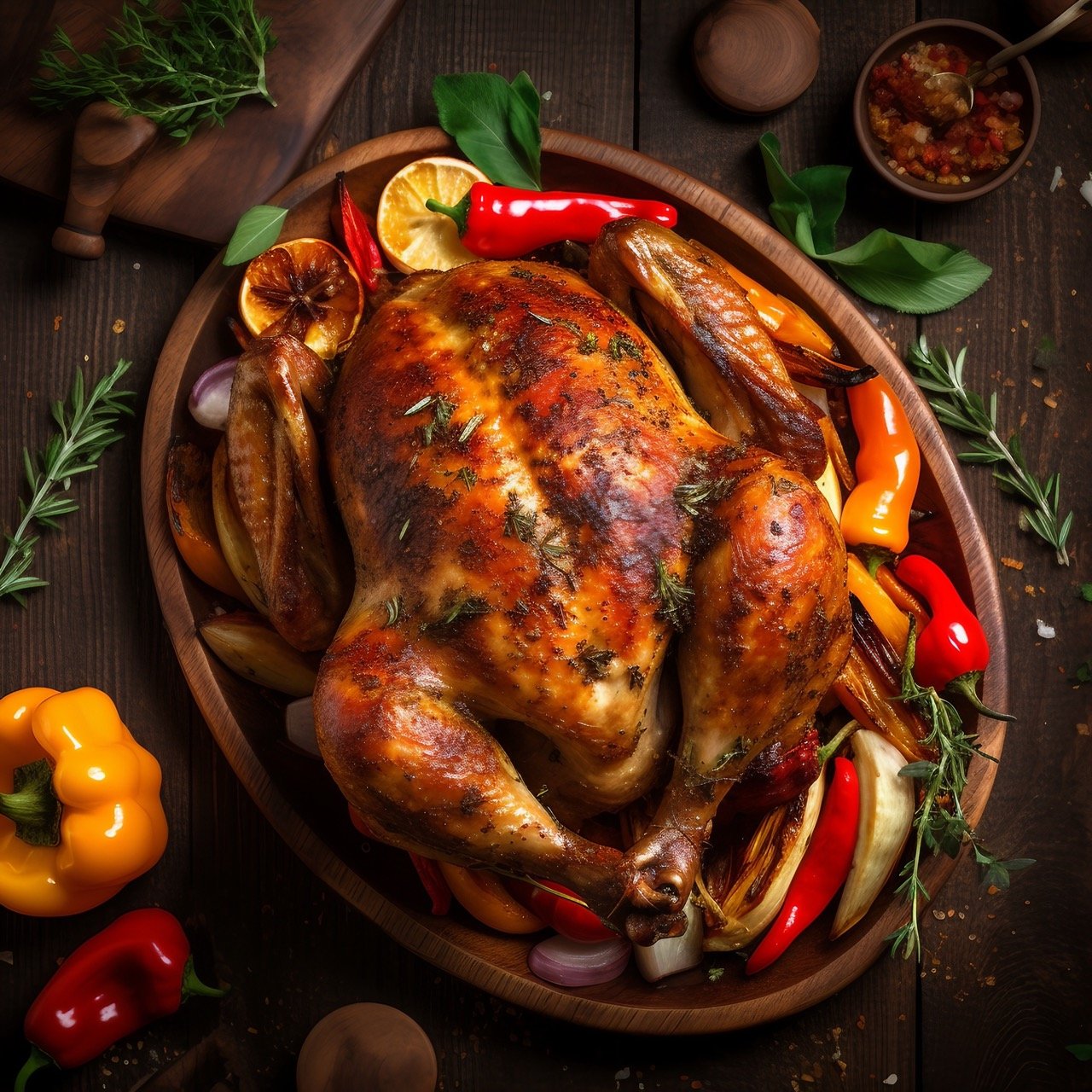 oasted Whole Turkey with Autumn Vegetables Stock Photo – Thanksgiving Dinner