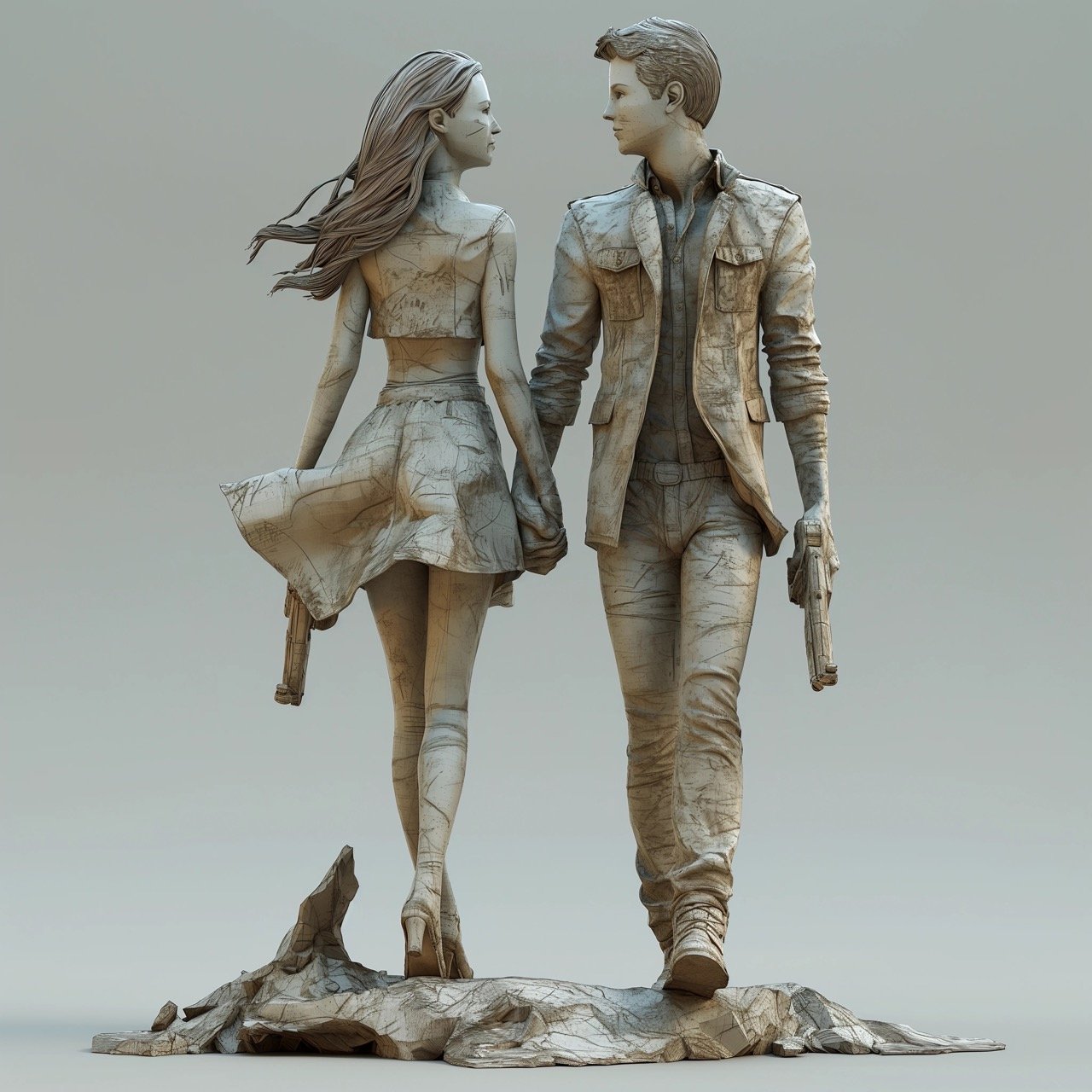 3D View of Couple – Man and Woman Characters, Individual Human Figures, 3D Female and Male