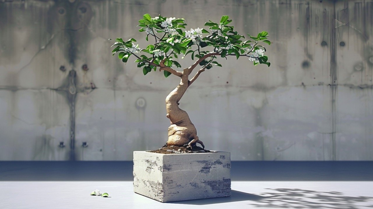 AI and Nature Bonsai Tree Growing Out of Concrete Block – Google DeepMind Research