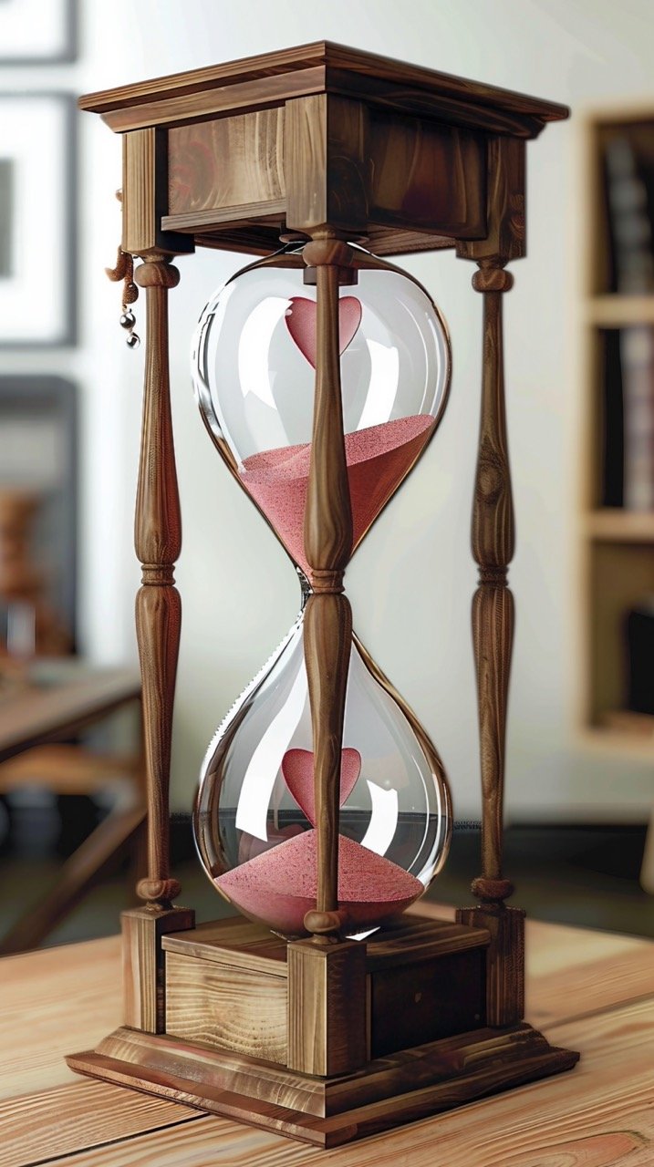 Brown Hourglass with Heart Sand Timer, Symbolic Timepiece, Love