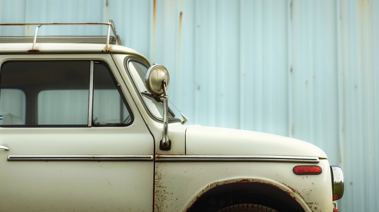 Classic White Truck with Metal Roof Rack in Czechia – Vintage Trabant601 Automobile Photography