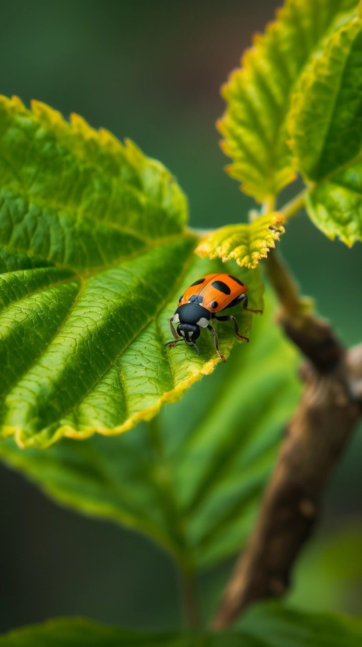 Close-Up of Ladybug on Green Leaf of Tree – Stock Photo for Plant Backgrounds and Insects