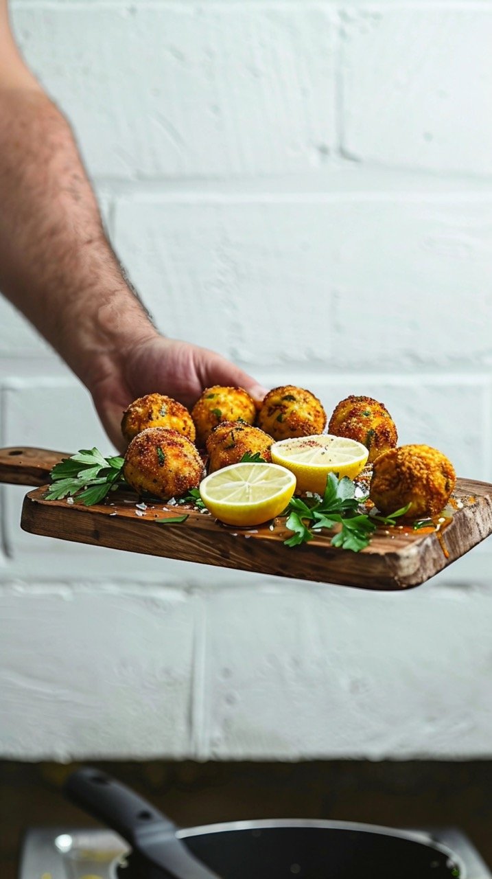 Cooking Meatballs with Lemon Garnish