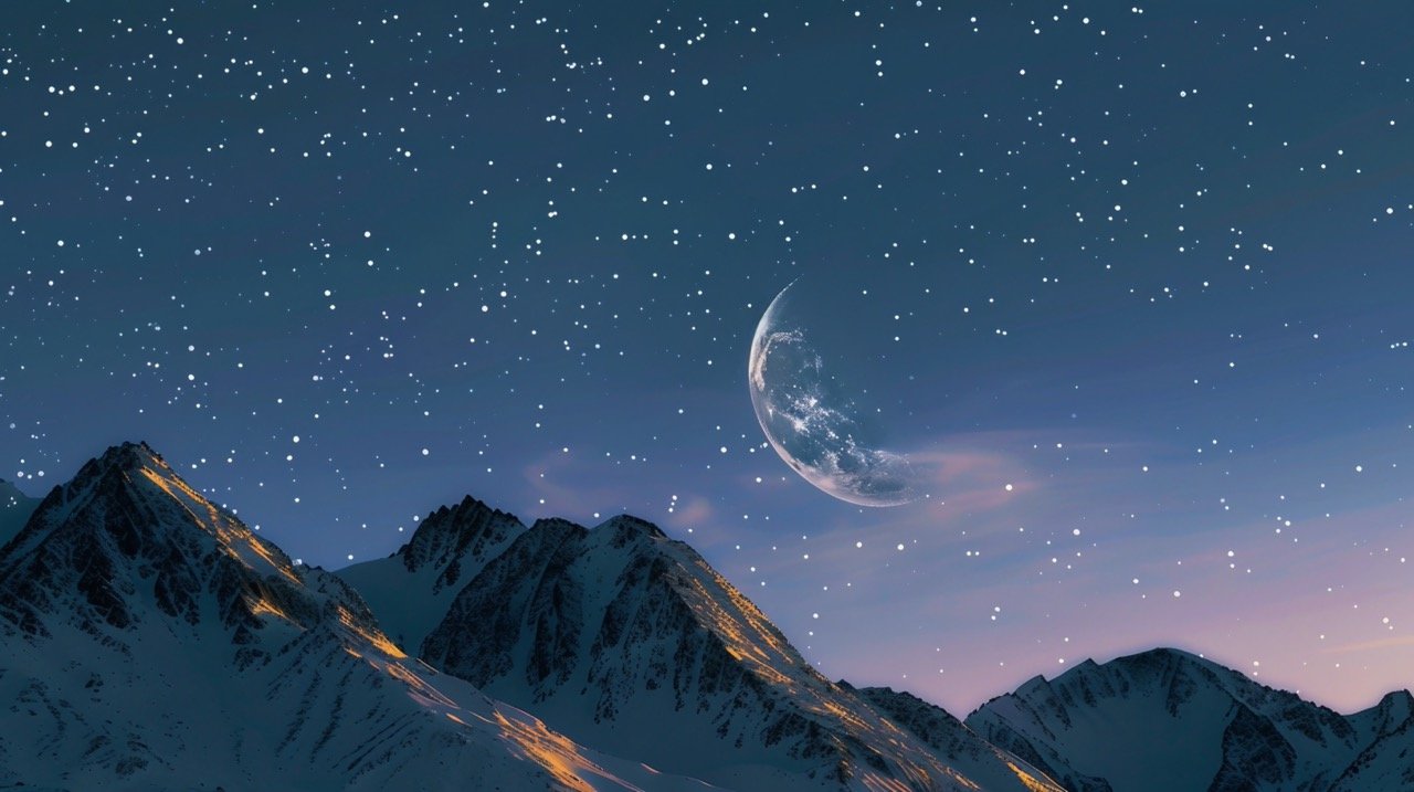 Crescent Moon Over Mountain – Stunning HD Wallpapers of Night Sky and Nature