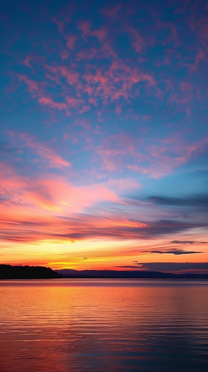 Fox Island Sunrise HD Water and Landscape Images with Orange-Blue Sky