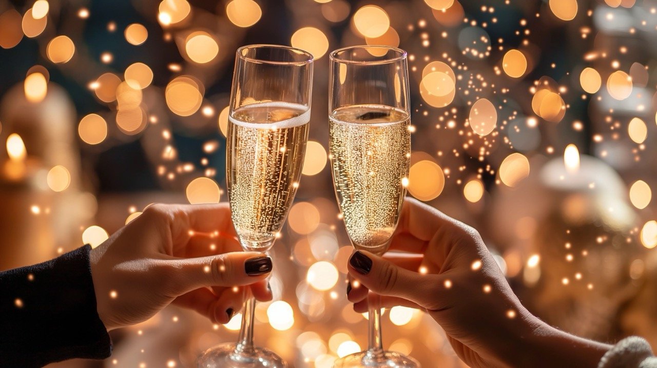 Friends Celebrating New Year’s Eve with Champagne and Bengal Lights – Stock Photo for Festive Party