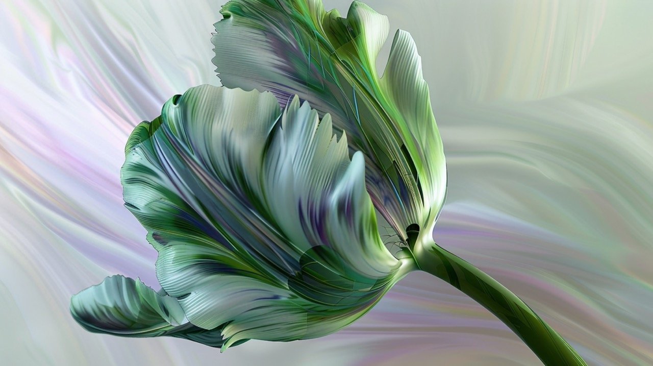 Futuristic Organic Tulip Hyper-Artistic Digital Plant with Metallic Glass Gloss in Surrealist Style