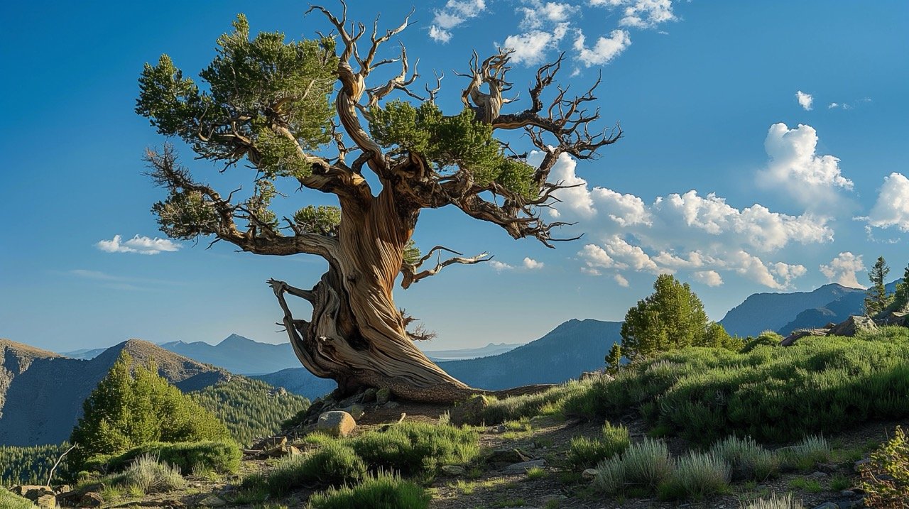 Green Tree Under White Sky During Daytime – HD Nature Images White Mountains Backgrounds Bristlecone Pine Pictures