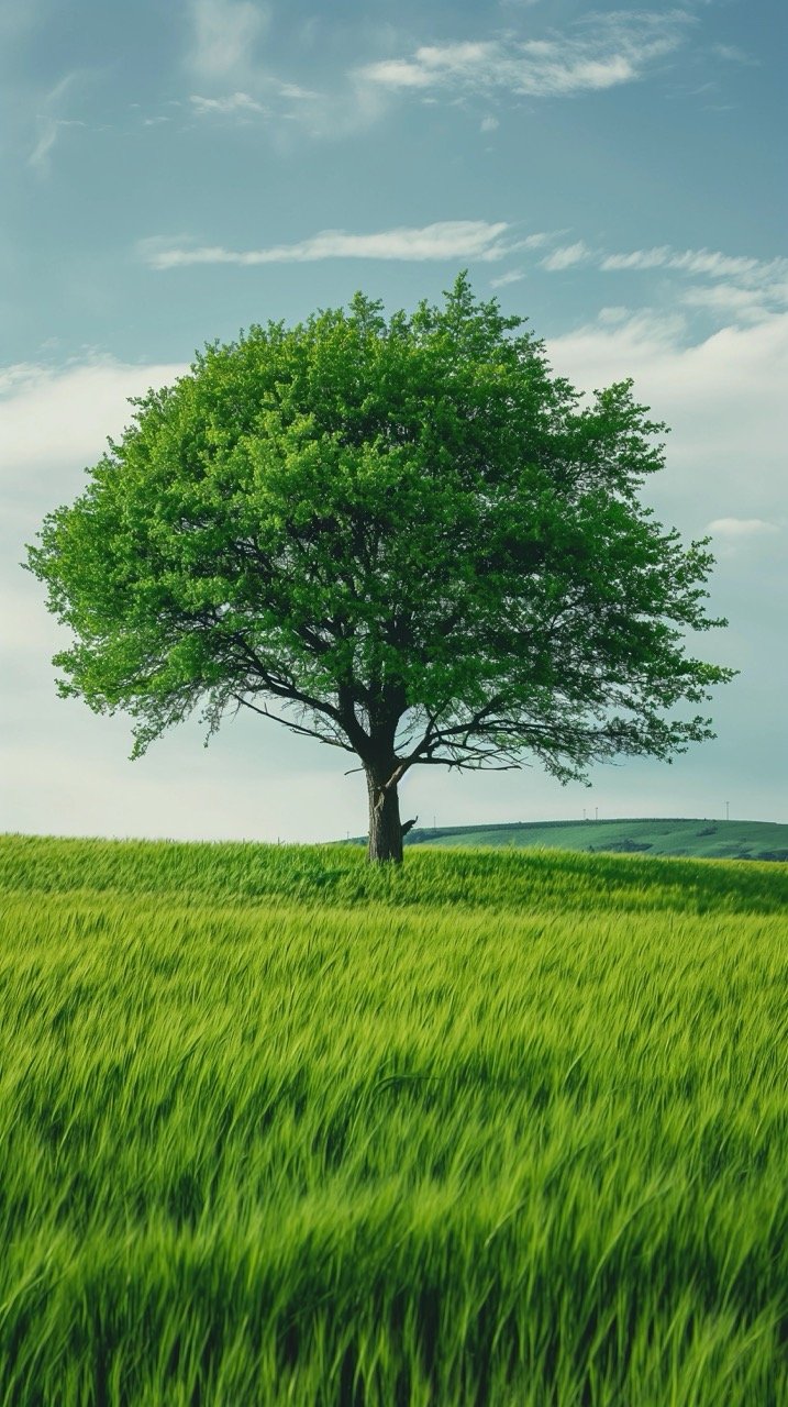 Green Tree in Daytime Grassland – HD Nature and Landscape Pictures Green Wallpapers Scenery from Elsenfeld Germany