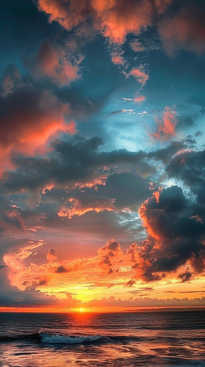 HD Blue, Orange, and Gray Skies | Ocean Sunset, Clouds, and Star Images for Scenic Wallpapers