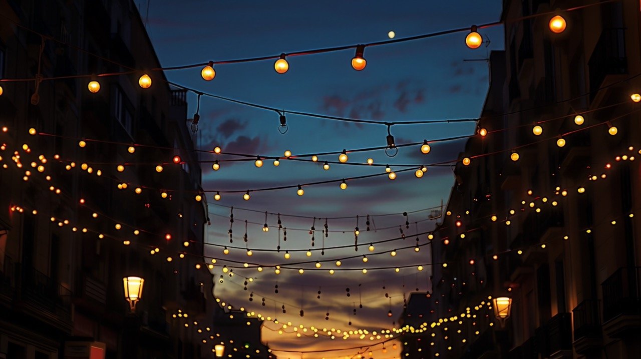 HD Dark Wallpapers of Tring Lights During Night Time, Barcelona Street with Colorful Deco