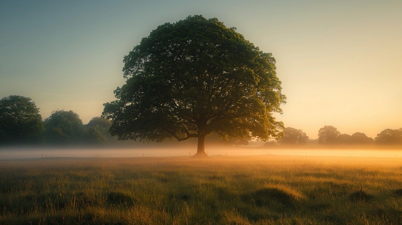 HD Image of Green Leafed Tree Surrounded by Fog – Nature and Mindfulness Landscape from Richmond Park