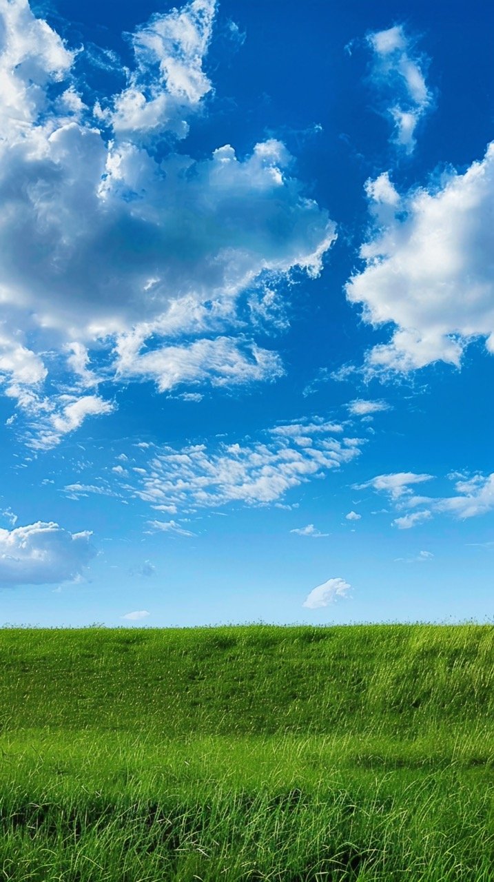 HD Sky Wallpaper Green Grass Field under Azure Sky with White Clouds