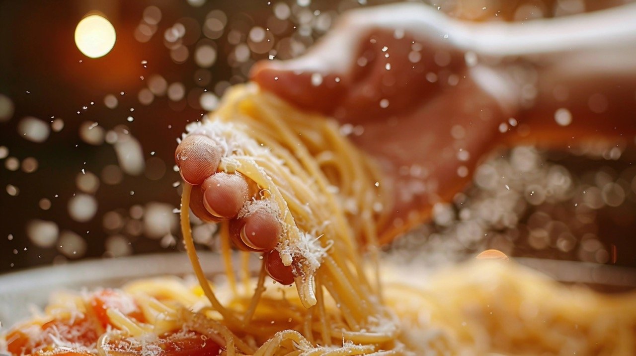 Handcrafting Pasta Texture with Close-Up on Wooden Table Background