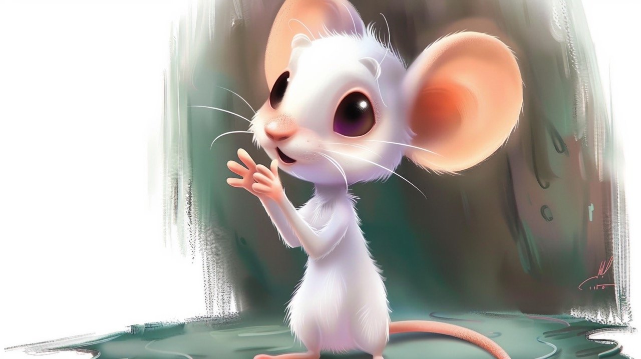 Inspired by Classic Cartoons Cartoonized Beautiful White Mouse in Whimsical Art Style