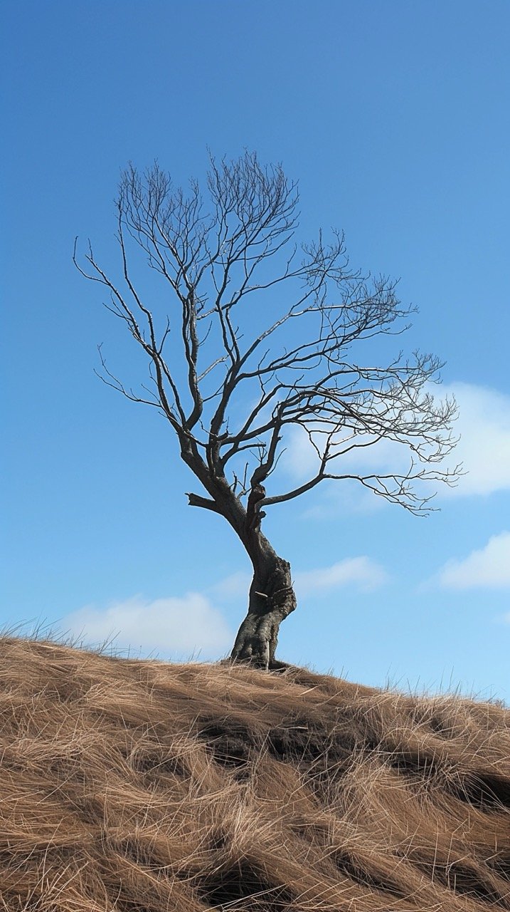 Lonely Leafless Tree on Hill with Sky – HD Images of Tree Branches Blue and Sky Backgrounds