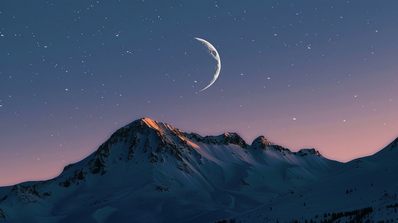 Mountain Under Crescent Moon – HD Night Sky, Space, and Landscape Images