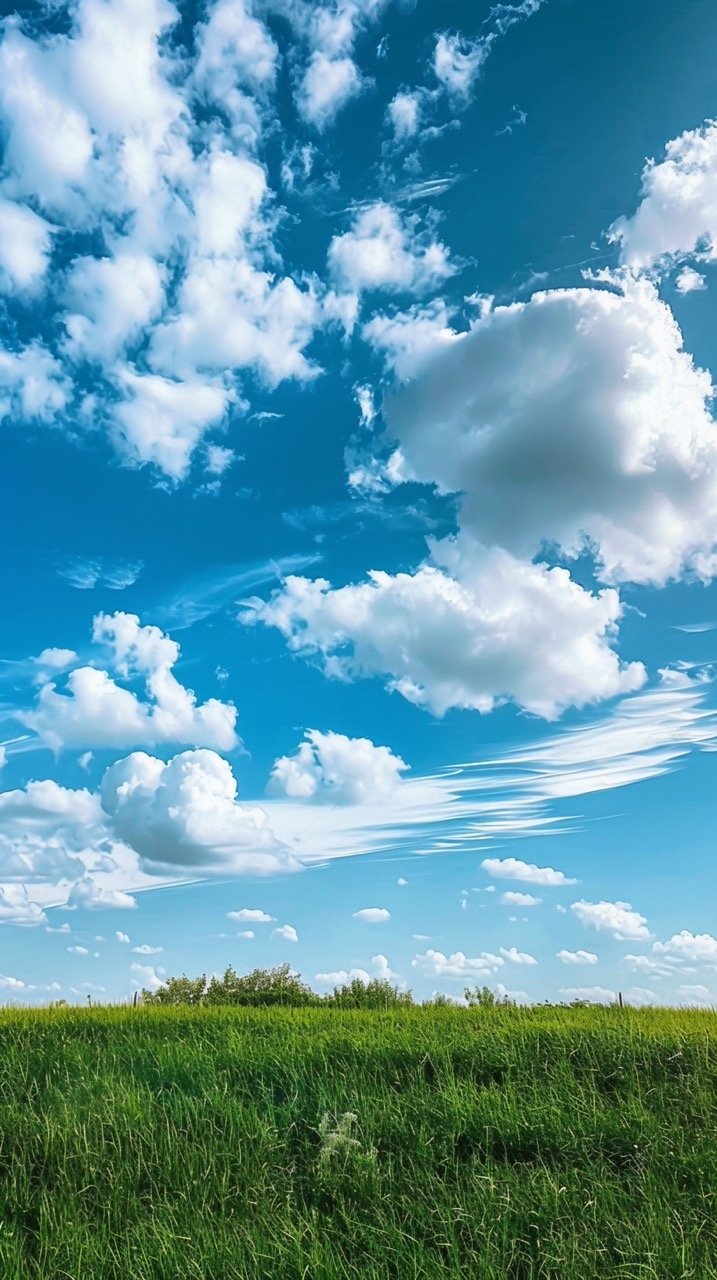 Nature Images Blue Sky Wallpaper over Green Grass Field and White Clouds