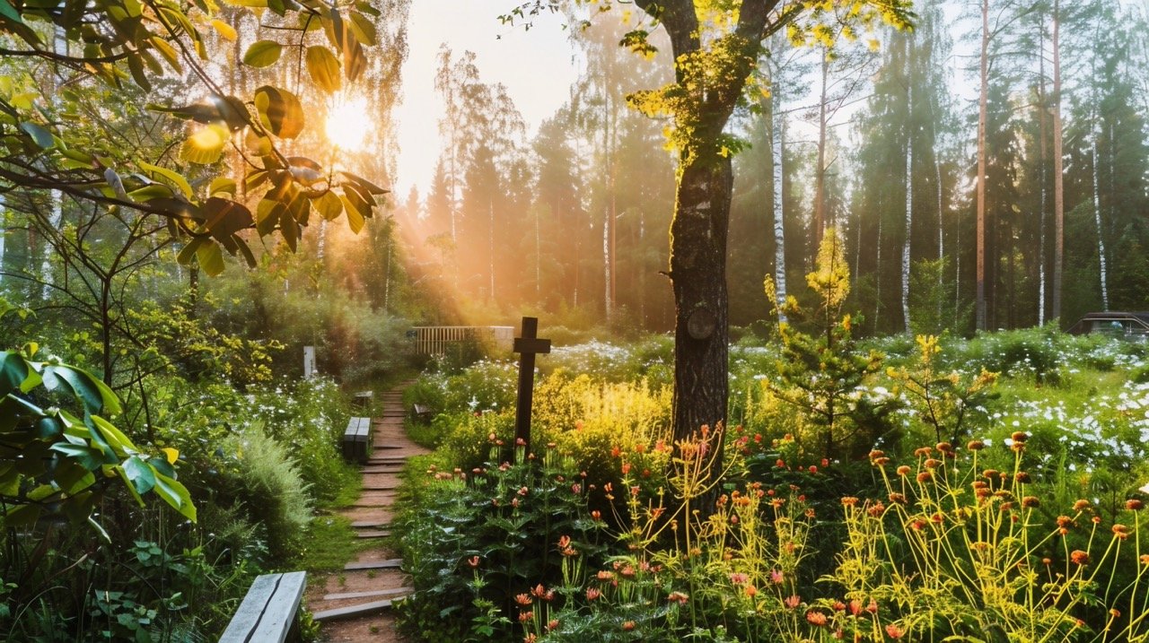 Nature Scene Sunlight Through Trees and Flowers, Latvia Forest, Woodland Landscape