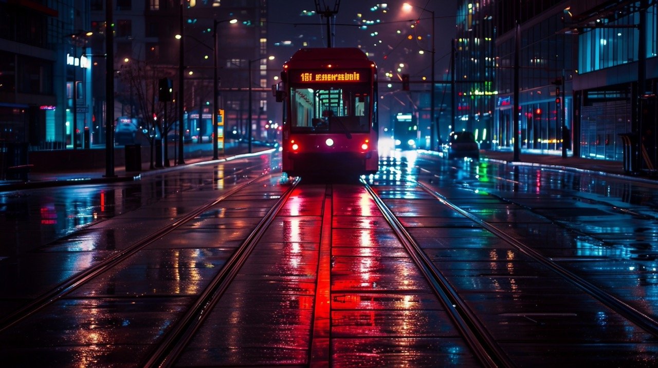 Nighttime Tram at Waiting Station HD City Wallpapers, Urban Street Photography Toronto Canada