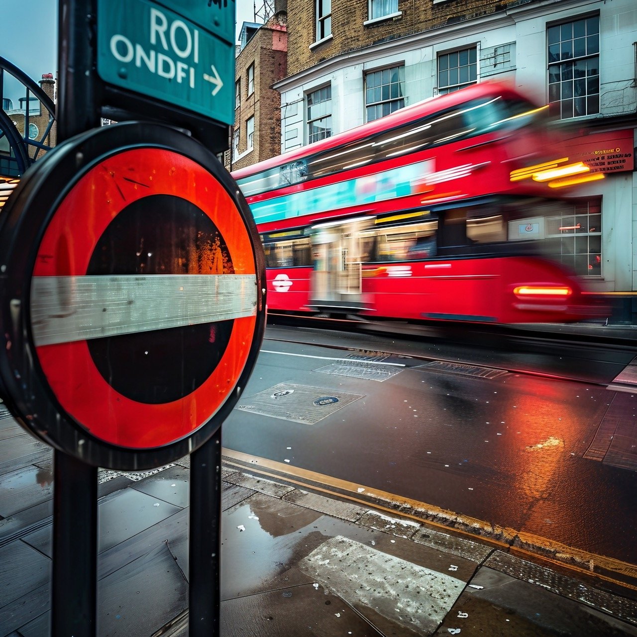 Passing Train and Street Sign Urban Scene, Samyang 85mm Lens, Sony Alpha, Full HD Wallpaper